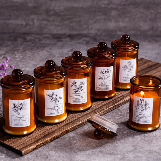 Vintage Glass Jar Scented Candle Essential Oils Soy Wax Candle Aromatherapy