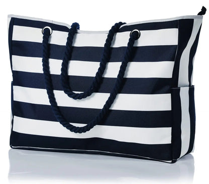 Waterproof, Striped Zipper Bag,  Sand-Resistant Canvas, Convenient Folding Beach Bag ﻿