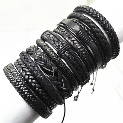 10 Pcs/set Black Wrapped and Woven Handmade Bracelets Male or Women Leather Bracelets