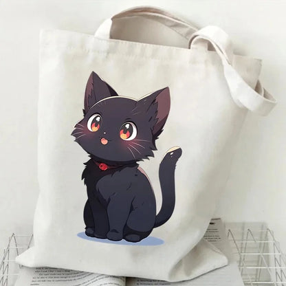 Anime Black Cat Print Canvas Bag USE AS A GIFT BAG---WHY USE PAPER?  THE BAG CAN BE PART OF THE GIFT!!