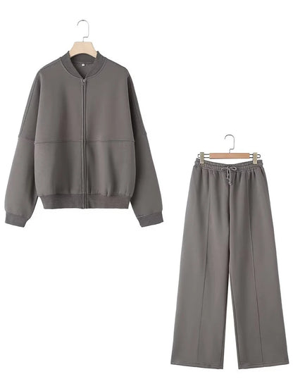 Warm 2 Piece Sweatsuits, Thick Fleece, Zipper Jacket, Batwing Sleeves, Clean Lines