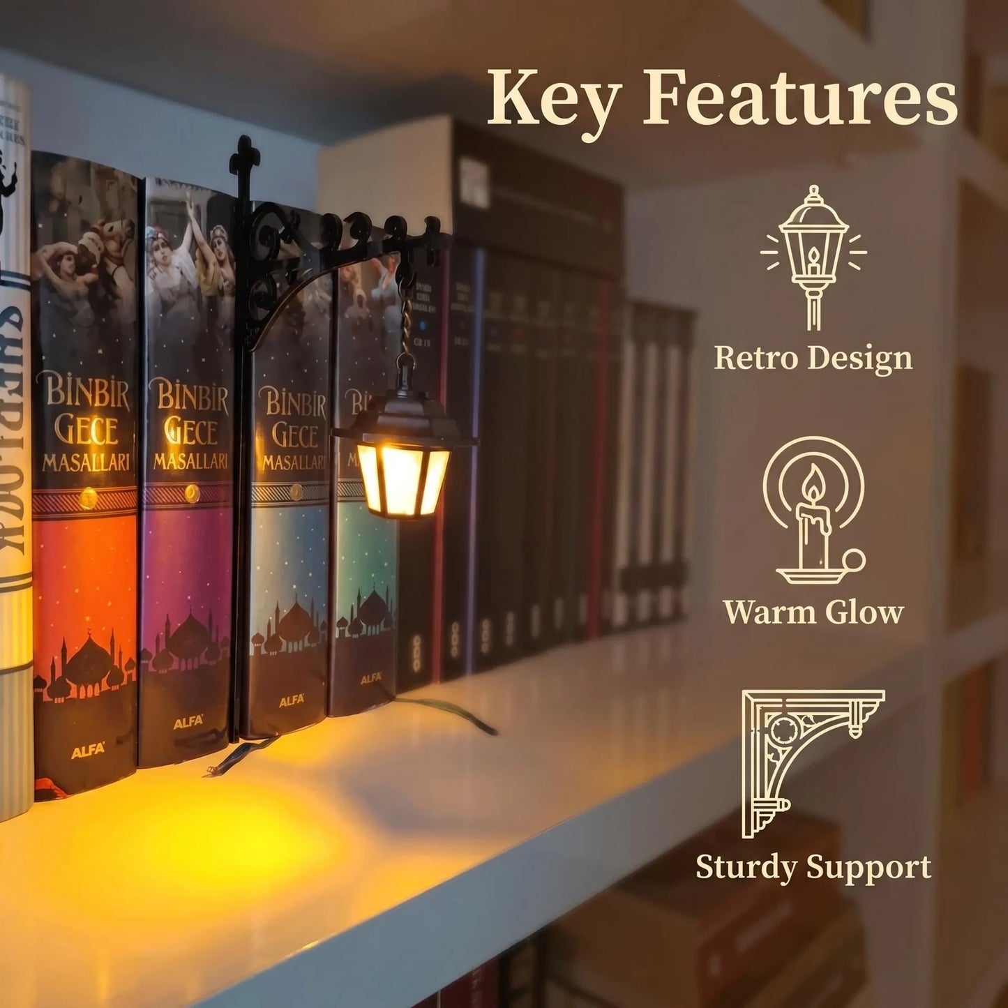 5 designs of Retro Bookshelf Lighting, Wall Mounted Reading Lamp, LED Night Light for Studious Ornamentation (Some Halloween, Some Not)