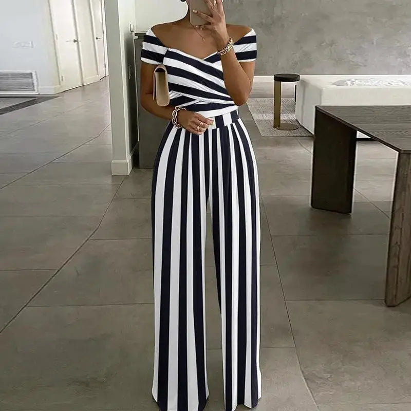 Sizes to 3XL Off the Shoulder Short Sleeve V Neck High-waisted Jumpsuit Sizes to 3XL Various patterns