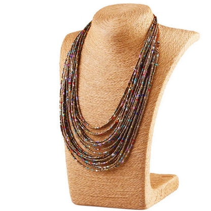 Boho African Acrylic Beaded Necklace Multi-layered