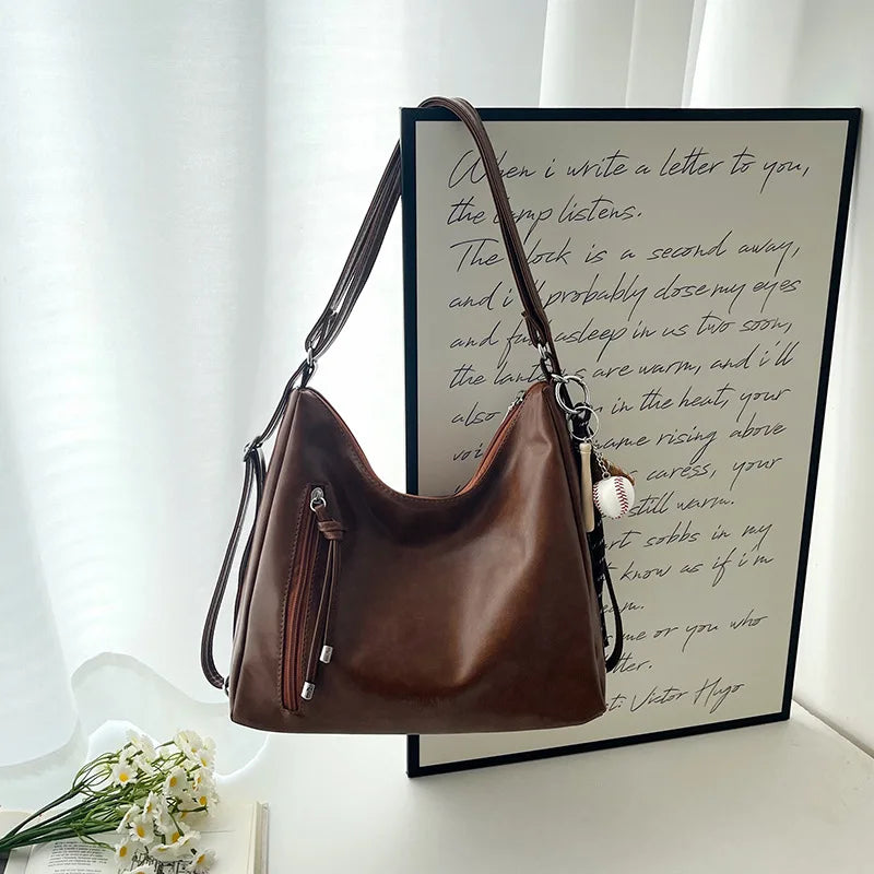 Multifunctional Crossbody Tote Bag Feaux Leather in Black or Brown