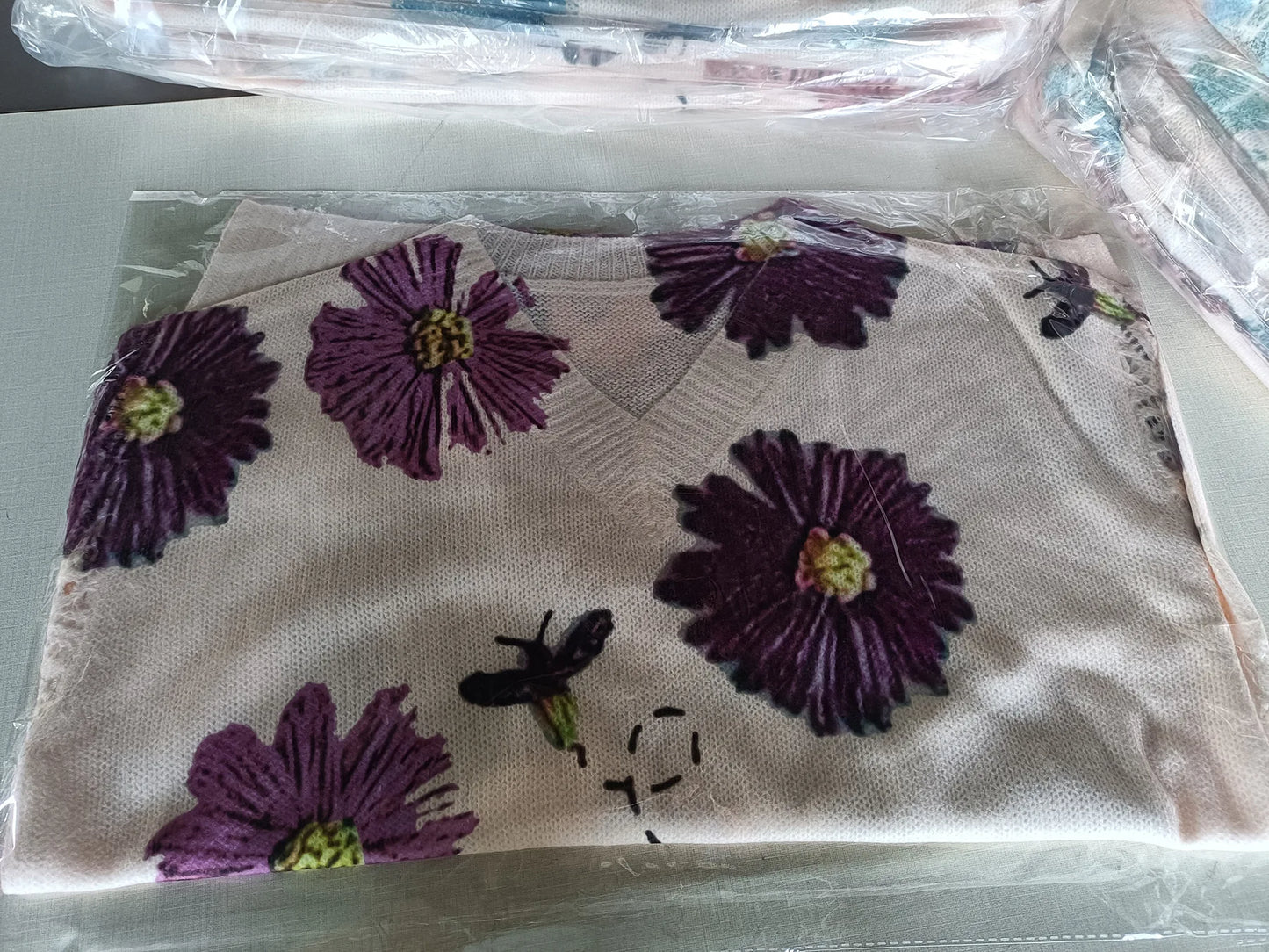 Boho Floral Print V Neck Crocheted Long Sleeved Sweater with Hollowed Out Knit Sleeves in 12 Different Designs