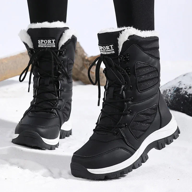High-top Waterproof Snow Boots, Thick Plush Warm Insoles, Tie Up, Come in Army Green, White, and Black