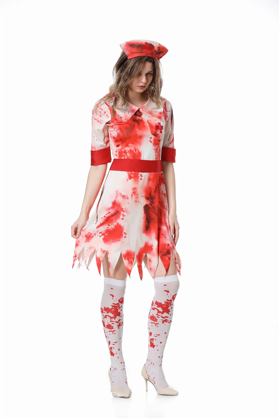 Halloween Scary Nurse Costumes Adult, Horror Bloody Printed Nurse Costume