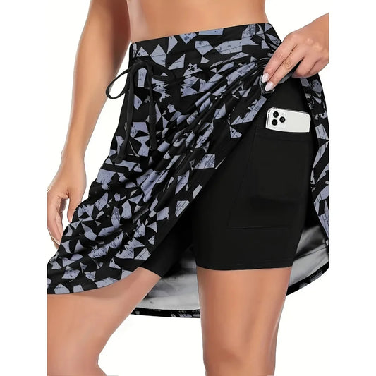 Sizes 1XL-5XL High-Waisted Slim-Fit, A-Line Printed Skorts, A-line Mini Skirt with a Phone Pocket
