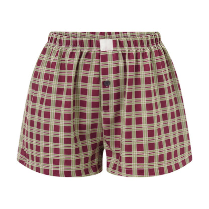 Retro Plaid Print Elastic Low Waist Button Front Loose Boxers