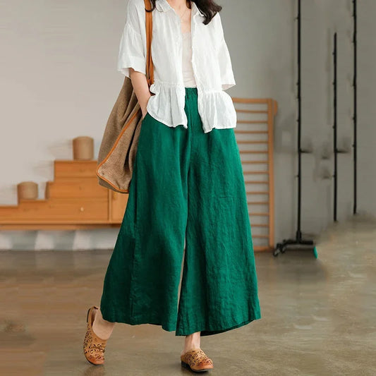 Wide Leg Ankle-length Pants, Casual, Loose Straight Leg, Breathable, High Waist,