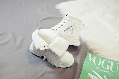 Short Snow Boots, Anti‑Slip, Warm Fur Lined, Lace-Up Casual Ankle Boots, Come in Black, White, Tan