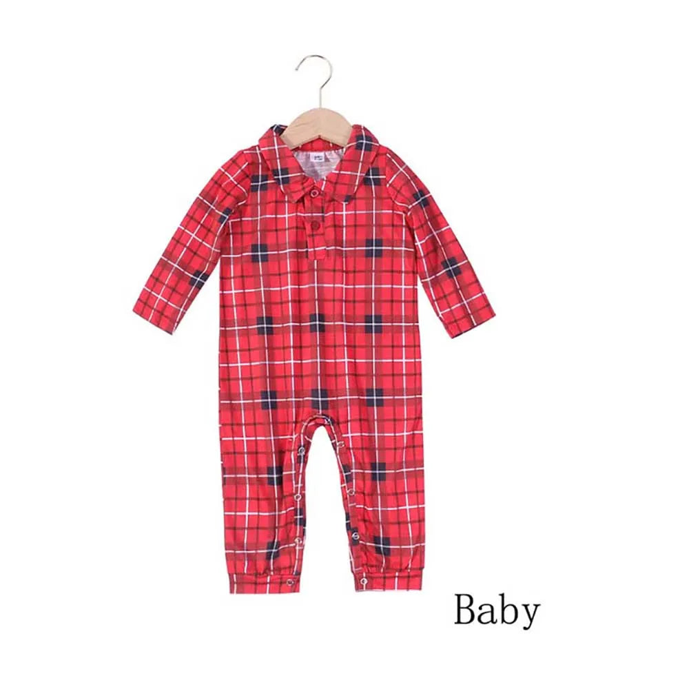 Family Christmas Pajamas Matching Sets Adult And Kids Red Plaid Button Shirts Tops+Pants Baby Romper Dog Pajamas too!!