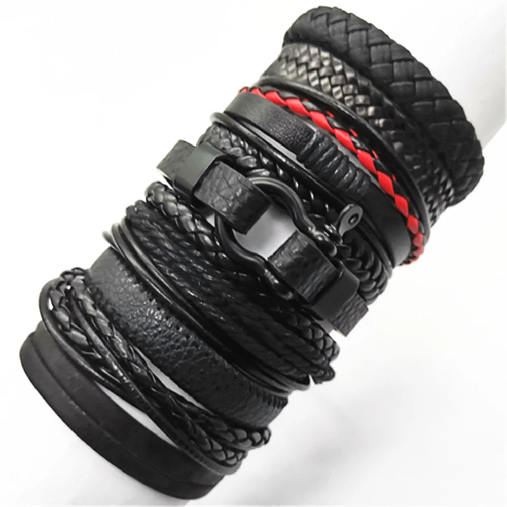 10 Pcs/set Black Wrapped and Woven Handmade Bracelets Male or Women Leather Bracelets