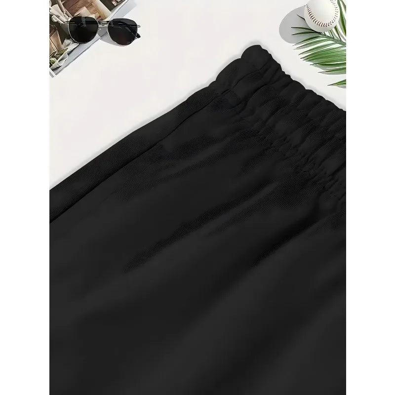Ladies' front pockets, elastic and drawstring waist, casual exercise shorts