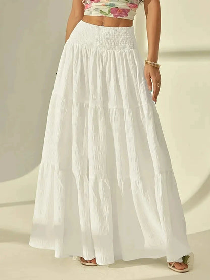 Sizes to 4XL   fashionable, layered long skirt ,solid-color, elastic waist , comes in Black and White