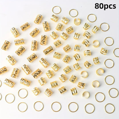 80PCS/Set Boho Vintage Hollow Hair Rings Alloy Hair Cuffs (May also be used as ear cuffs)