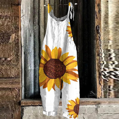 Sunflower Pattern Jumpsuits Casual Loose, Shoulder string ties; Variety of patterns