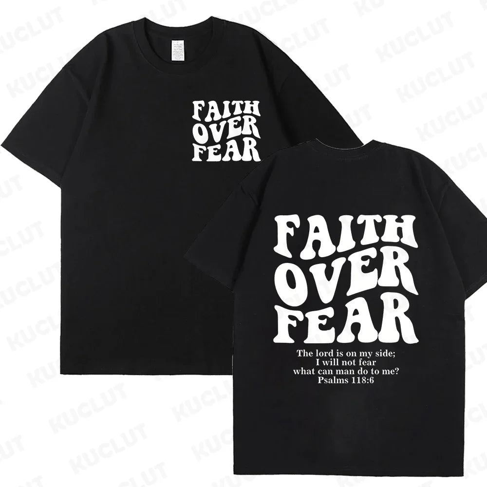 Sizes to 3XL Wide Variety of Colors "Faith Over Fear" T-shirts Christian Clothes Sportswear Bible verse