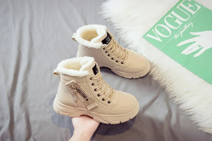 Short Snow Boots, Anti‑Slip, Warm Fur Lined, Lace-Up Casual Ankle Boots, Come in Black, White, Tan