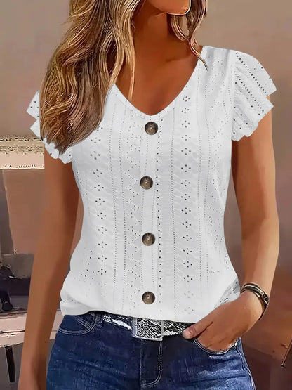 Various Colors Available ruffle sleeve V-neck T-shirt
