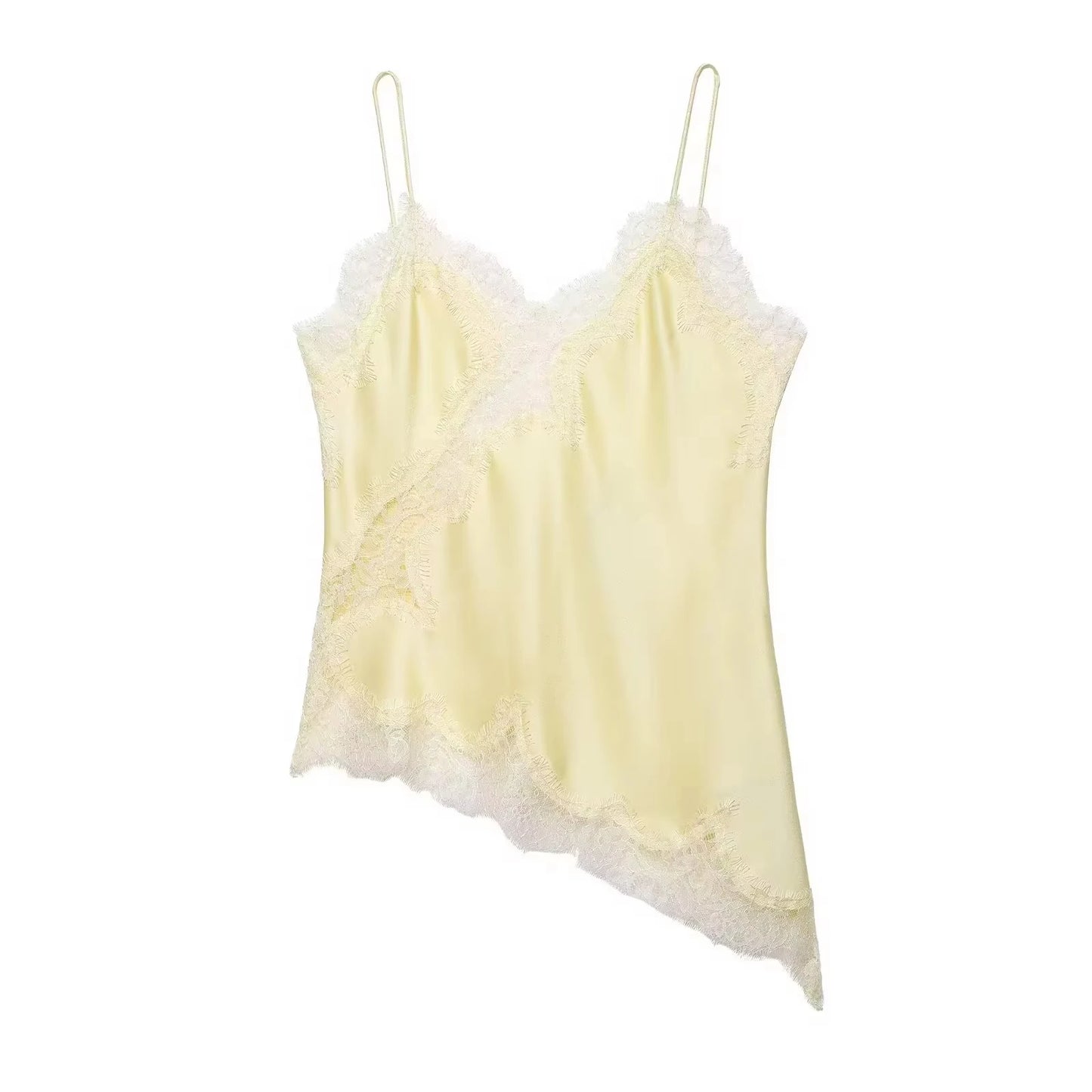 Polka Dot Sling Tops Asymmetric Hem Sleeveless V-Neck Lace Cami