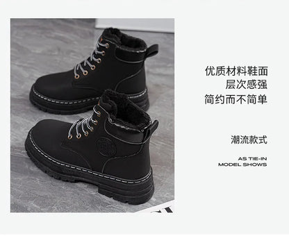 High Top Work Boots, Thick Soled, Lace-Up, Anti-Slip Warm Waterproof Women's Boots in Black and Marigold