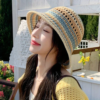 Bohemian Hand-Woven Macrame Beach Bucket Hat. Comes in 5 Colors