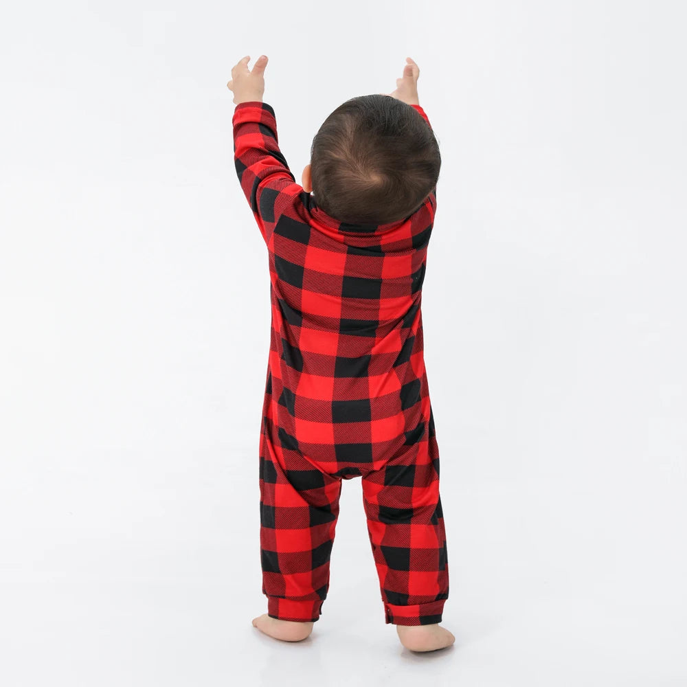 Christmas Family Pajamas Plaid Print Mother Father Kids Matching Full Sleeve, Button Shirt, Child's Set or Gown