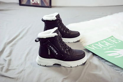 Short Snow Boots, Anti‑Slip, Warm Fur Lined, Lace-Up Casual Ankle Boots, Come in Black, White, Tan
