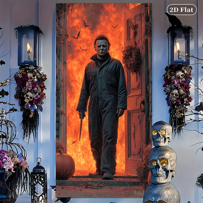 2D door banner, Halloween door cover 70.8 by 30.4 inches- polyester indoor/outdoor decoration with Michael Myers mask design