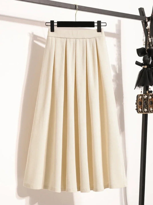 Sizes to 4XL, Pleated Solid Color Maxi Skirt with Elastic Back Waistband