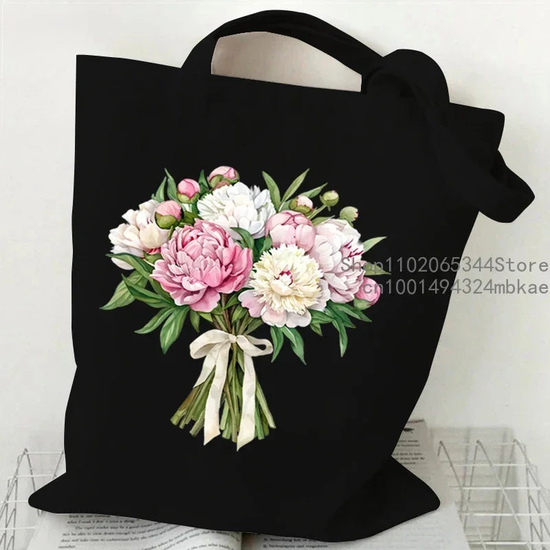 Aesthetics Peony Graphic Canvas Tote Bag . ALSO GREAT FOR GIFT BAG---WHY USE PAPER????