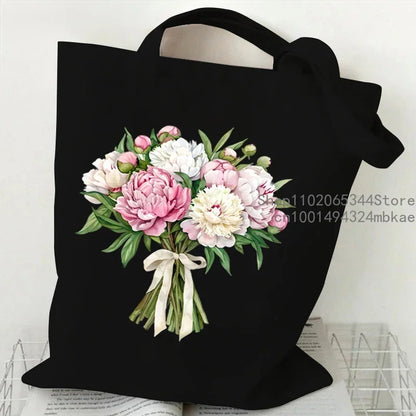 Aesthetics Peony Graphic Canvas Tote Bag . ALSO GREAT FOR GIFT BAG---WHY USE PAPER????