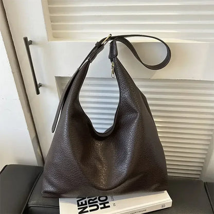Leather Tote Bag Large High Capacity Shoulder Bag, White, Dark Brown, Reddish Tan, and Black