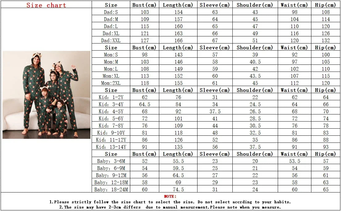 Family Rompers pajamas, hooded, zipper front, long sleeves and long pant legs, Comes in Red and Green