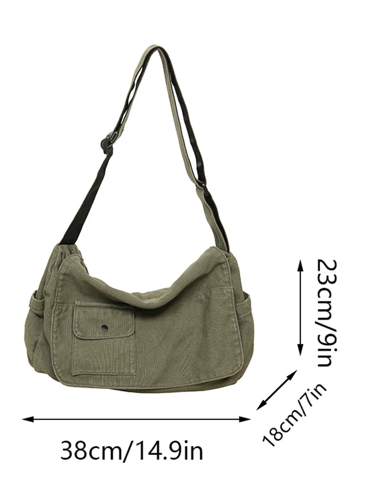 Casual Canvas Messenger Bag Versatile, Large Capacity Shoulder Bag, Adjustable Crossbody