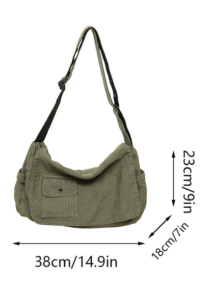 Casual Canvas Messenger Bag Versatile, Large Capacity Shoulder Bag, Adjustable Crossbody