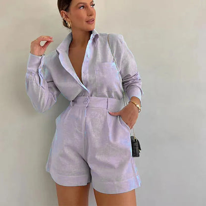 Long Sleeve 2-Piece Shorts and Shirt Outfit.  5 colors
