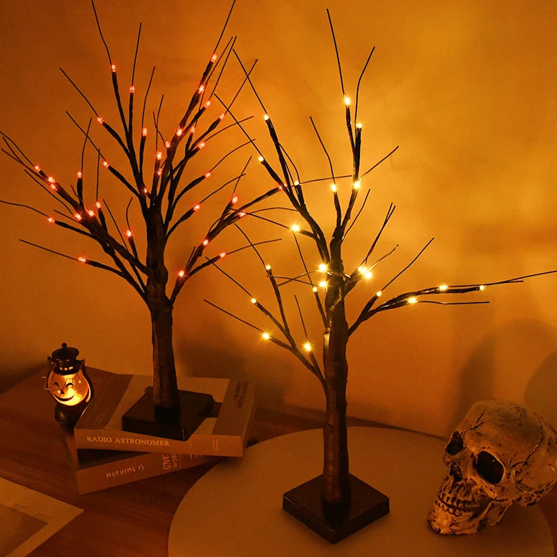Halloween LED Birch Tree Light for Small Decorations.  Great to dis[play children's handmade Halloween items