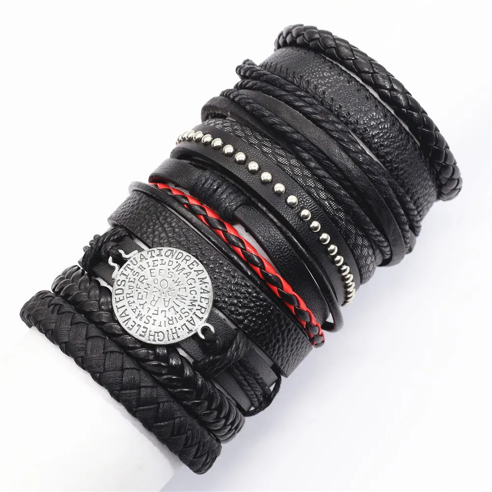 10 Pcs/set Black Wrapped and Woven Handmade Bracelets Male or Women Leather Bracelets