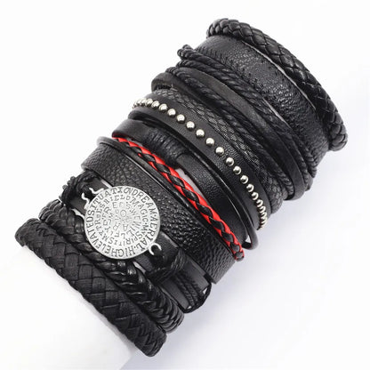 10 Pcs/set Black Wrapped and Woven Handmade Bracelets Male or Women Leather Bracelets