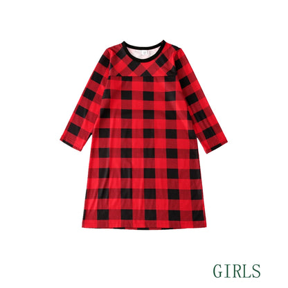 Christmas Family Pajamas Plaid Print Mother Father Kids Matching Full Sleeve, Button Shirt, Child's Set or Gown