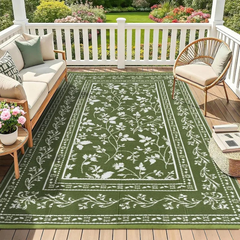 Boho Floral Rug Botanical Vine Pattern Patio Indoor Outdoor Decor Carpet