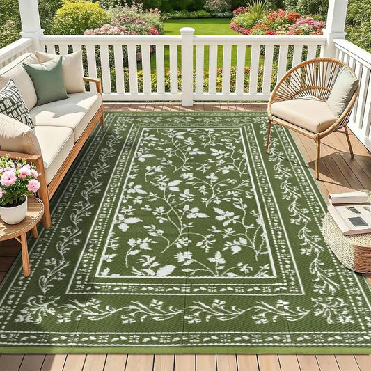Boho Floral Rug Botanical Vine Pattern Patio Indoor Outdoor Decor Carpet