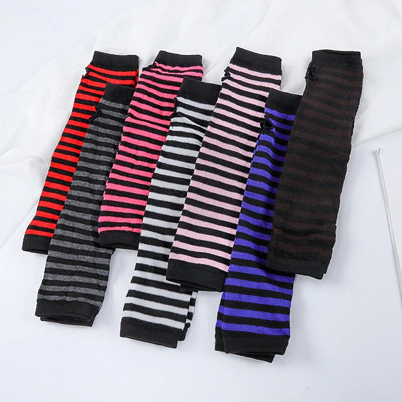 Winter Warm Long Sleeve Gloves Fingerless Stripe Knitted Elbow Elastic Outdoor Fashion Warm Wrist and Arm Glove in 8 colors