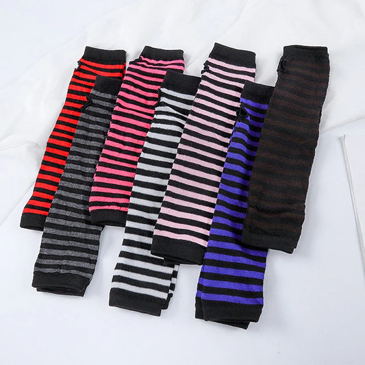Winter Warm Long Sleeve Gloves Fingerless Stripe Knitted Elbow Elastic Outdoor Fashion Warm Wrist and Arm Glove in 8 colors