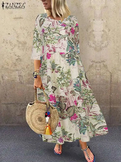 3/4 sleeve Bohemian Elegant Casual Oversized Caftan Dress. Various designs