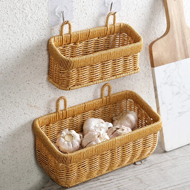Wall Mountable Vegetable, Fruit, and Letter Basket, Simulated Rattan Hanging Basket