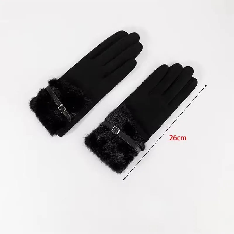 Warm Gloves Fleece Lined Windproof Cold-Resistant Touchscreen Compatible with Plush Decoration